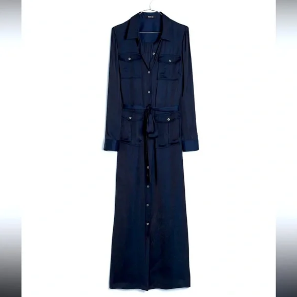NWT‎ Madewell Button-Front Utility Shirtdress in Satin - Picture 6 of 7